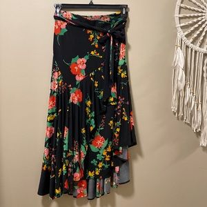 CAbi Drama Black Floral Wrap Skirt